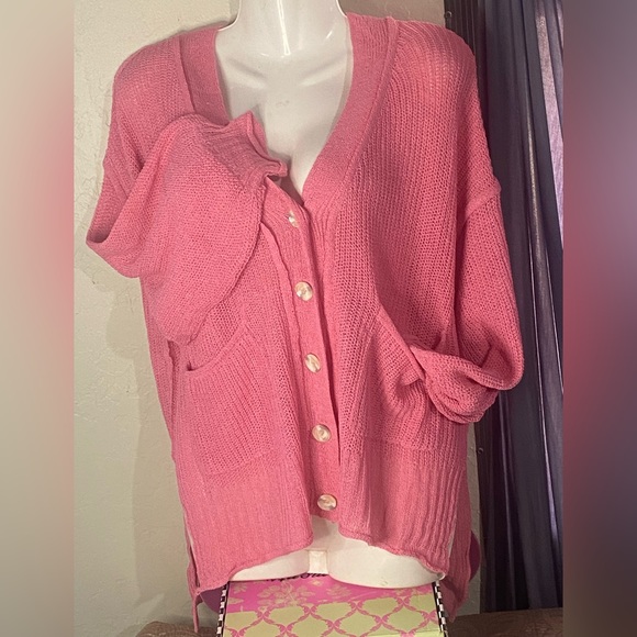 POL Barbie Pink cardigan with placket balloon sleeves and pockets - Picture 4 of 17